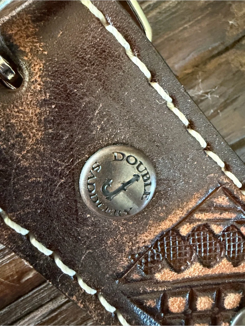 Double J Saddlery Brown Hand Tooled Leather Unisex Belt with Silver Buckle 34”